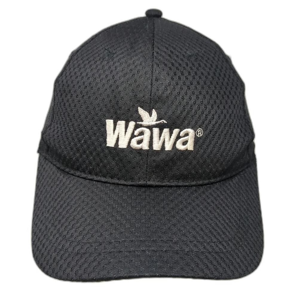 Wawa Baseball Cap Black One Size Performance Mesh Strapback Hat logo Embroidered